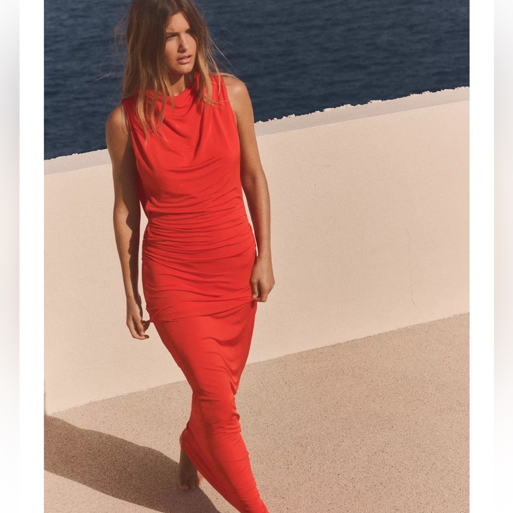 Zara NWT long open back midi dress red/orange 2911/001